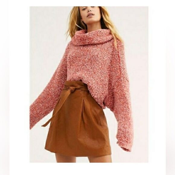 Free people BFF orange multi color oversized cowl neck crop sweater XS - Picture 1 of 8